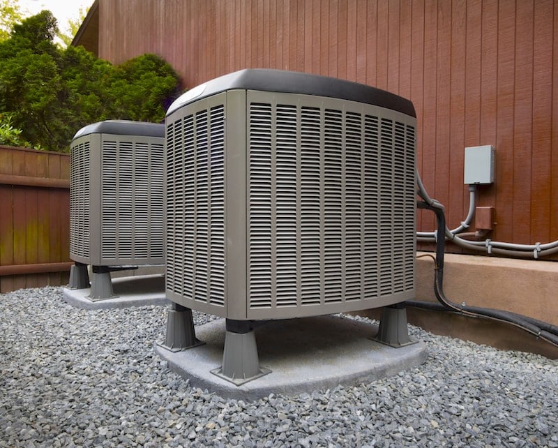 Air conditioner and a furnace outside of a house in Beaufort, NC.